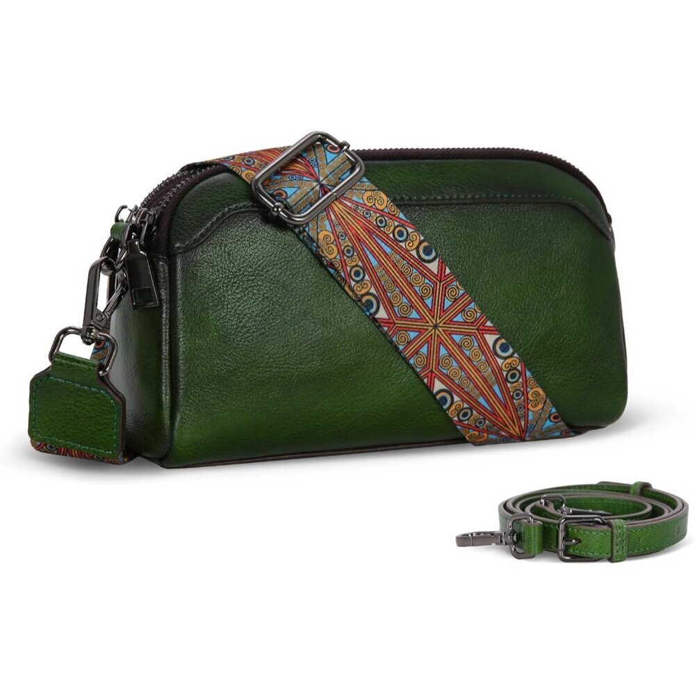 Genuine Leather Small Crossbody Bag Multiple Compartments Travel Purse